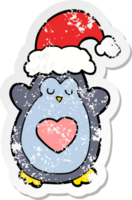 distressed sticker of a cute christmas penguin png