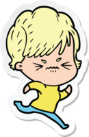 sticker of a cartoon frustrated woman png