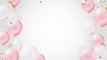 A white background with pink and white balloons scattered around it vector