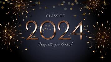 Class of 2024 is written in gold letters on a black background. Illustration vector