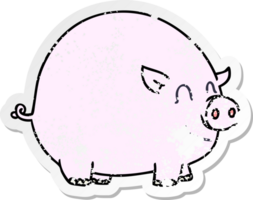 autocollant en détresse d'un cochon de dessin animé dessiné à la main excentrique png