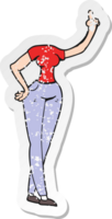 retro distressed sticker of a cartoon female body with raised hand png