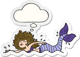 cartoon mermaid with thought bubble as a printed sticker png