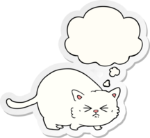 cartoon angry cat with thought bubble as a printed sticker png