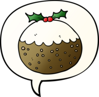 cartoon christmas pudding with speech bubble in smooth gradient style png