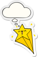 cartoon shooting star with thought bubble as a printed sticker png