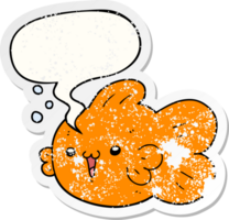 dessin animé poisson avec discours bulle affligé affligé vieux autocollant png