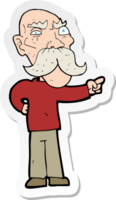 sticker of a cartoon annoyed old man pointing png