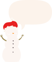 dibujos animados monigote de nieve con habla burbuja en retro estilo png