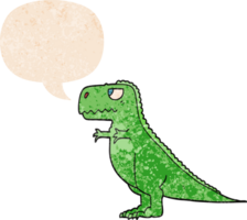 dessin animé dinosaure avec discours bulle dans grunge affligé rétro texturé style png