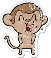 distressed sticker of a crazy cartoon monkey png