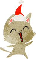 content main tiré rétro dessin animé de une chat portant Père Noël chapeau png