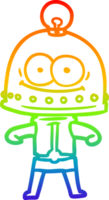 rainbow gradient line drawing of a happy carton robot with light bulb png