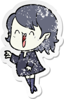 distressed sticker of a cute cartoon happy vampire girl png