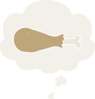 cartoon chicken leg with thought bubble in retro style png