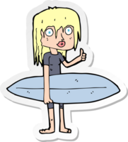 sticker of a cartoon surfer girl png