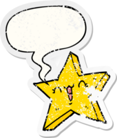 cute cartoon star with speech bubble distressed distressed old sticker png