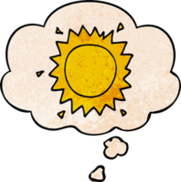 cartoon sun with thought bubble in grunge texture style png