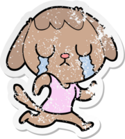 pegatina angustiada de un lindo perro de dibujos animados llorando png