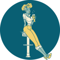 tattoo in traditional style of a pinup girl drinking a milkshake png