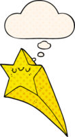 cartoon shooting star with thought bubble in comic book style png