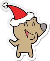 Lachen Bär Hand gezeichnet Aufkleber Karikatur von ein tragen Santa Hut png