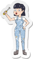 retro distressed sticker of a cartoon female mechanic png