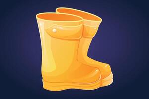 Funny autumn yellow children's rubber boots. isolated cartoon shoe illustration. vector