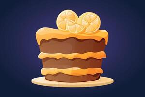 Sweet baked delicious lemon sponge cake on a plate. isolated cartoon illustration. vector