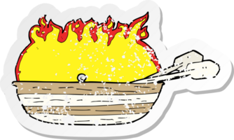 adesivo retrô angustiado de um barco em chamas de desenho animado png