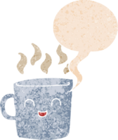 linda café taza dibujos animados con habla burbuja en grunge afligido retro texturizado estilo png