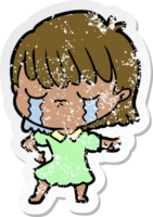 distressed sticker of a cartoon woman crying png