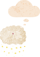 happy cartoon cloud with thought bubble in grunge distressed retro textured style png