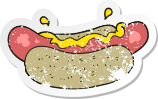 retro distressed sticker of a cartoon hotdog png