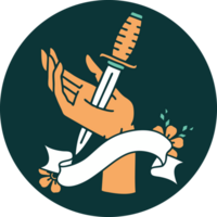 tattoo style icon with banner of a dagger in the hand png