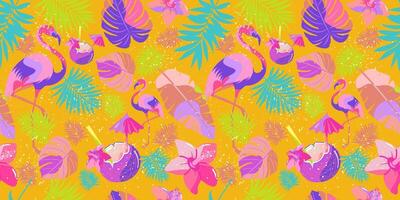 Seamless pattern with tropical elements. Summer vacation in the tropics, background. vector