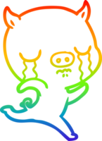 rainbow gradient line drawing of a cartoon running pig crying png