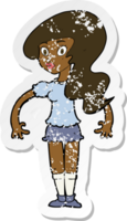 retro noodlijdende sticker van een cartoon mooie vrouw png