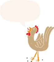 cartoon crowing cockerel with speech bubble in retro style png