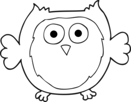 hand drawn black and white cartoon owl png