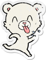 distressed sticker of a rude cartoon polar bear sticking out tongue png