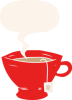 cartoon cup of tea with speech bubble in retro style png