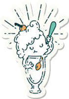 worn old sticker of a tattoo style ice cream character png