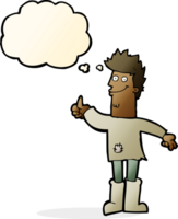 cartoon positive thinking man in rags with thought bubble png