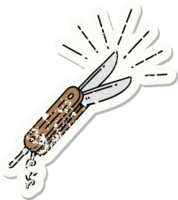 worn old sticker of a tattoo style folding knife png