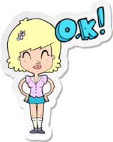 sticker of a cartoon woman thinking OK png