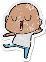 distressed sticker of a happy cartoon bald man png