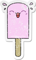 distressed sticker of a quirky hand drawn cartoon ice lolly png