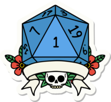 sticker of a natural one d20 dice roll png