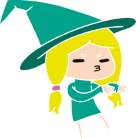cartoon illustration of a cute witch kawaii girl png